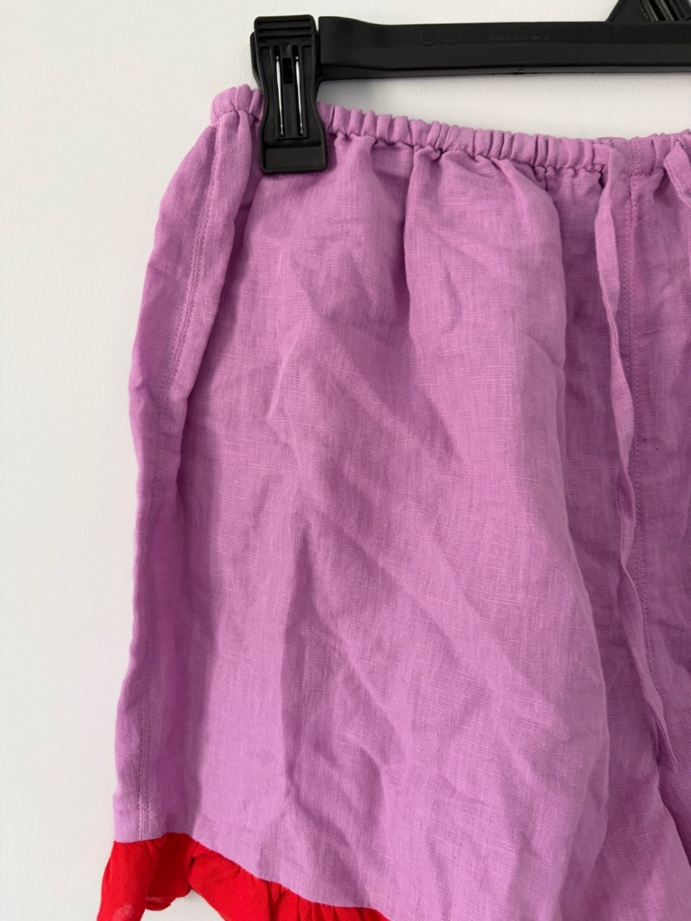Dora Larsen Free People Lavender Red Ruffle Pull On Linen Organic Cotton Shorts - Picture 4 of 11